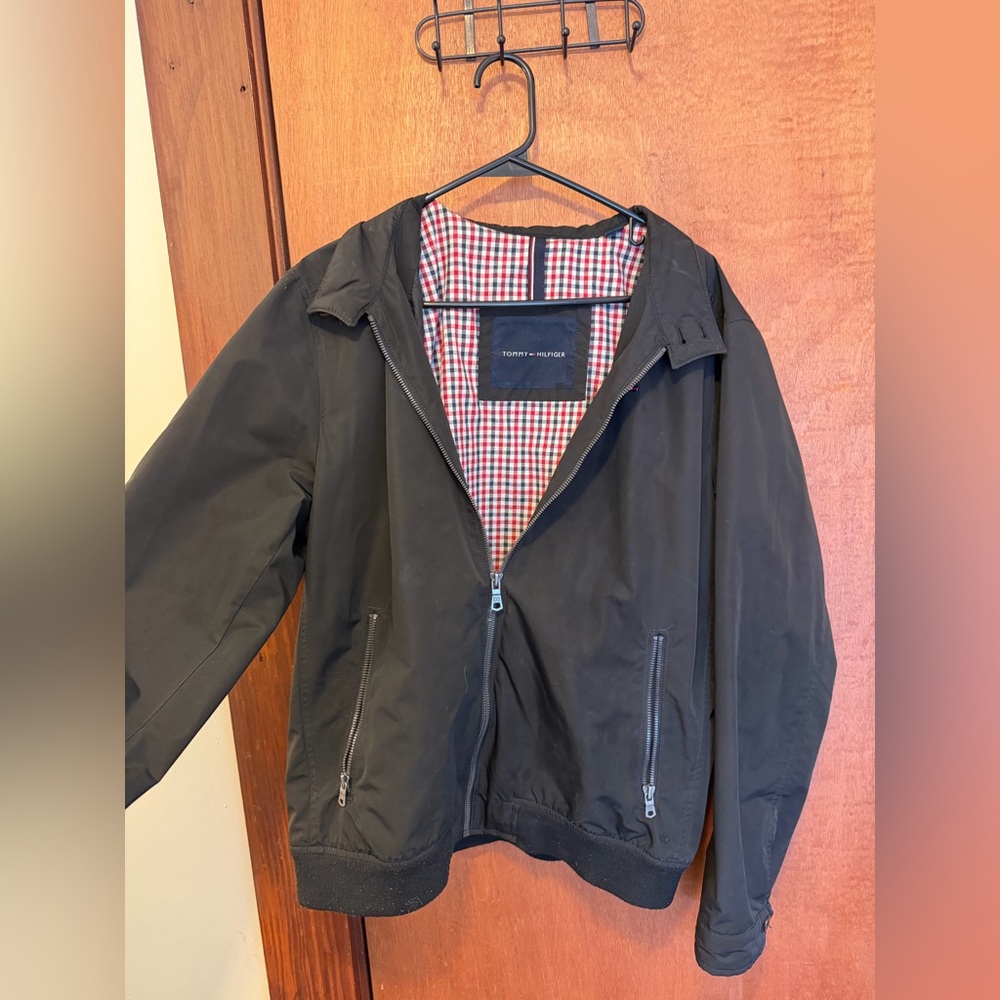 Tommy Hilfiger Black Windbreaker with Checkered Lining